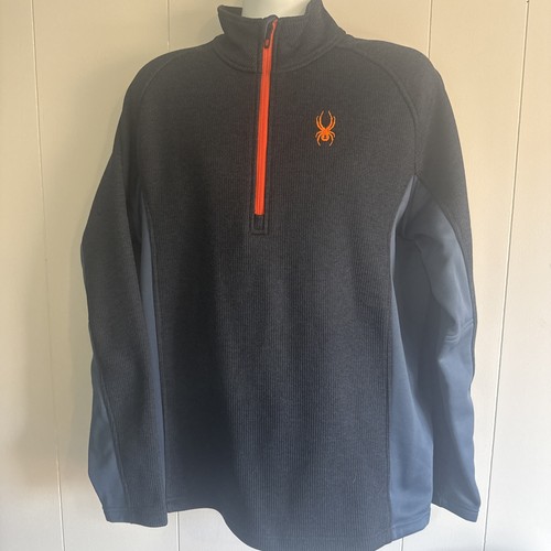 Spyder Sweater Men's XL Navy Blue Tones Long Sleeve Quarter Zip Polyester Ski - Picture 2 of 8