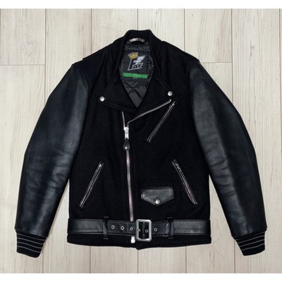 34 Schott Fat Sleeve Leather Riders Varsity Jacket Black No.tr610