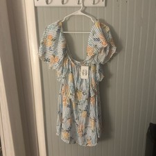 Show Me Your MuMu Floral Striped Ruffle Sleeve Sundress Blue Yellow White Size S