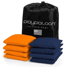 Play Platoon Premium Weather Resistant Cornhole Bags - Orange & Navy Blue