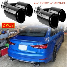 For Audi S3 S4 S5 S6 RS C8 B9 2PCS Carbon Exhaust Pipe Tips 2.5" Dual 4" Muffler