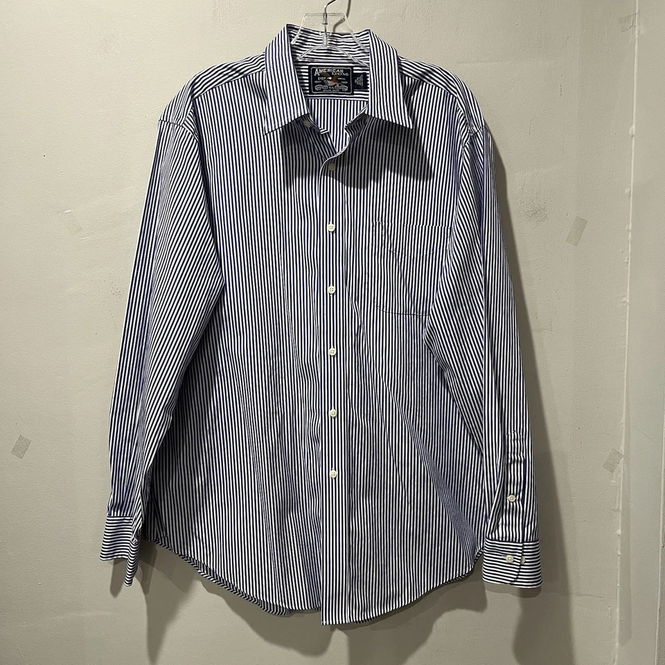 Camisa de manga larga American Living XL a rayas con botones 100 % algodón para hombre Foto 3 de 4
