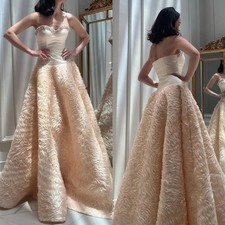 Charmeuse Beading Ruched A-line Strapless Long Dresses Bespoke Occasion Dresses