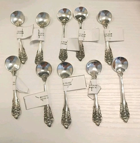 Set Of 10 Wallace Grande Baroque Sterling Silver Salt Spoons New With Tags