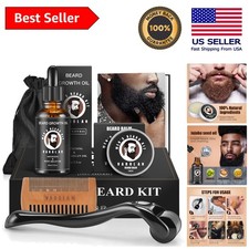 Complete Beard Growth Set: Natural Oil, Balm, Comb  Travel Bag for Men
