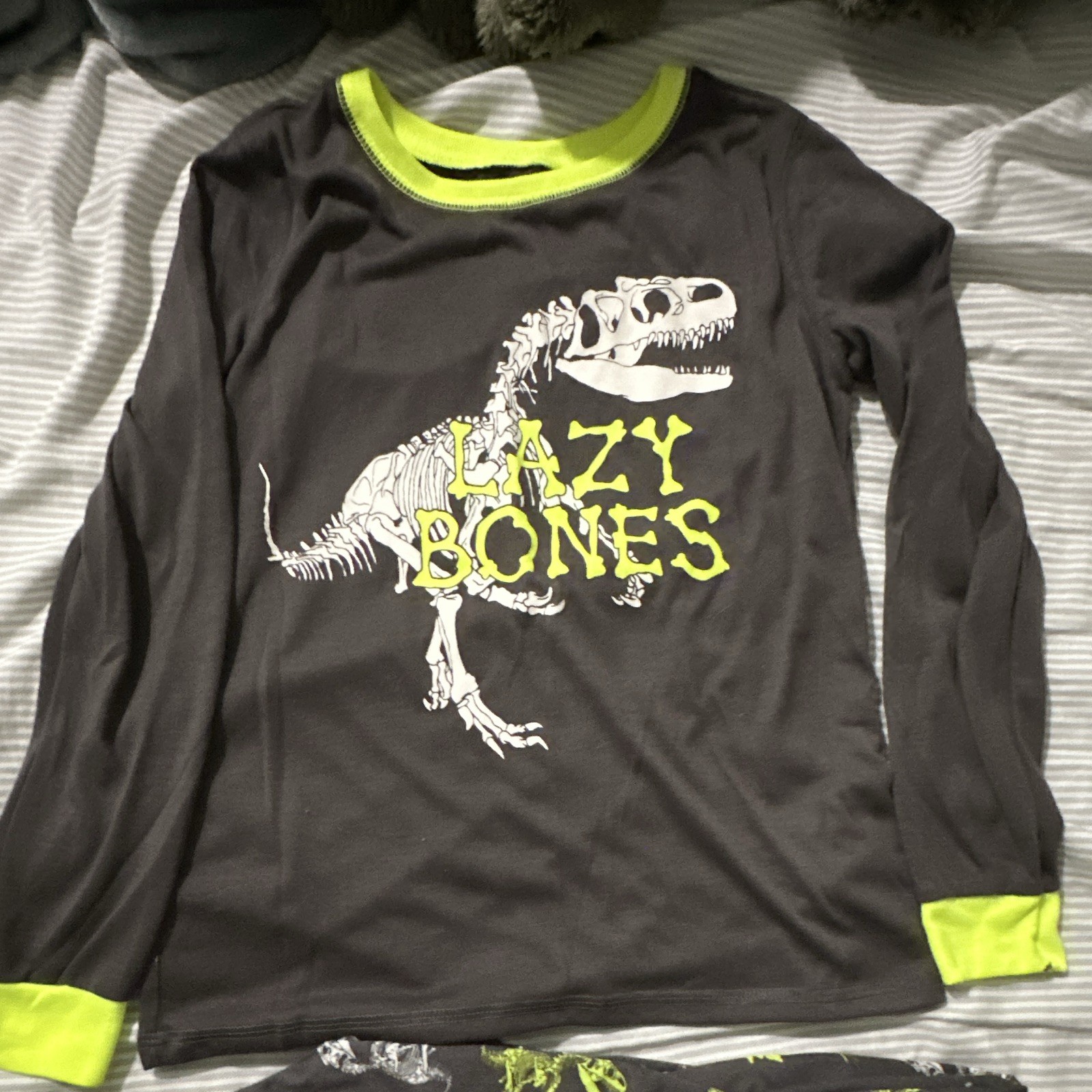 OshKosh B'gosh Boys 10/12 Dinosaur 2pc Pajama Set Gray/Green Long Sleeve image 2