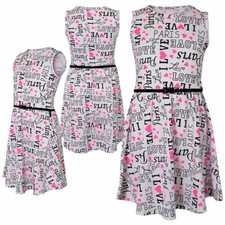 Kids Girls Skater Dress I Love Paris Print Fashion Summer Party Outfit Dresses