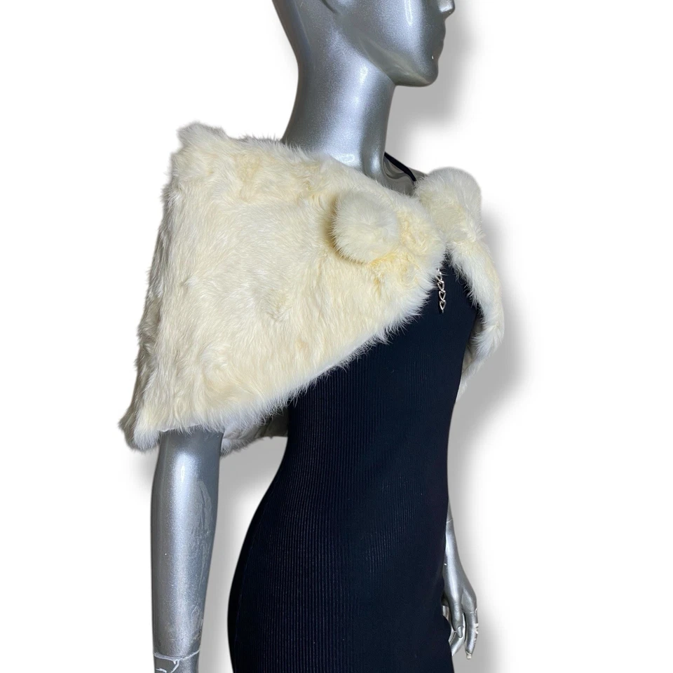 Vintage White Fur Stole Rabbit Shoulder Shawl Shrug Wrap - Image 3 of 4
