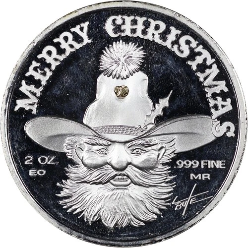 MR NV Heritage Merry Christmas In Nevada 2 oz .999 Fine Silver Round with Nugget