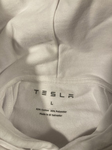 Tesla Men's White Pullover Fleece Hoodie Logo Drawstring Size L Cotton Blend