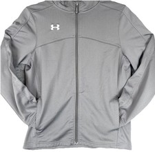 Under Armour Jacket YLG Gray Loose Fit Full Zip Mock Neck Gym Logo