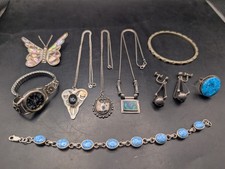  ESTATE LOT STERLING SILVER NATIVE AMERICAN TAXCO JEWELRY TURQUOISE OLD PAWN