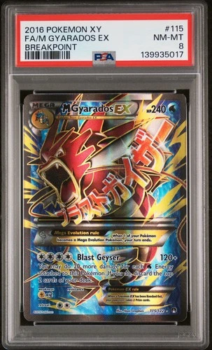 2016 POKEMON XY BREAKPOINT #115 FULL ART/M GYARADOS EX PSA 8