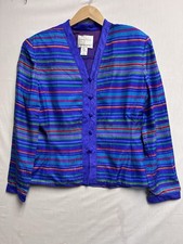 Vintage Safe Silk By Adrianna Papell Crop Jacket Blazer Bright Stripe Womens 12
