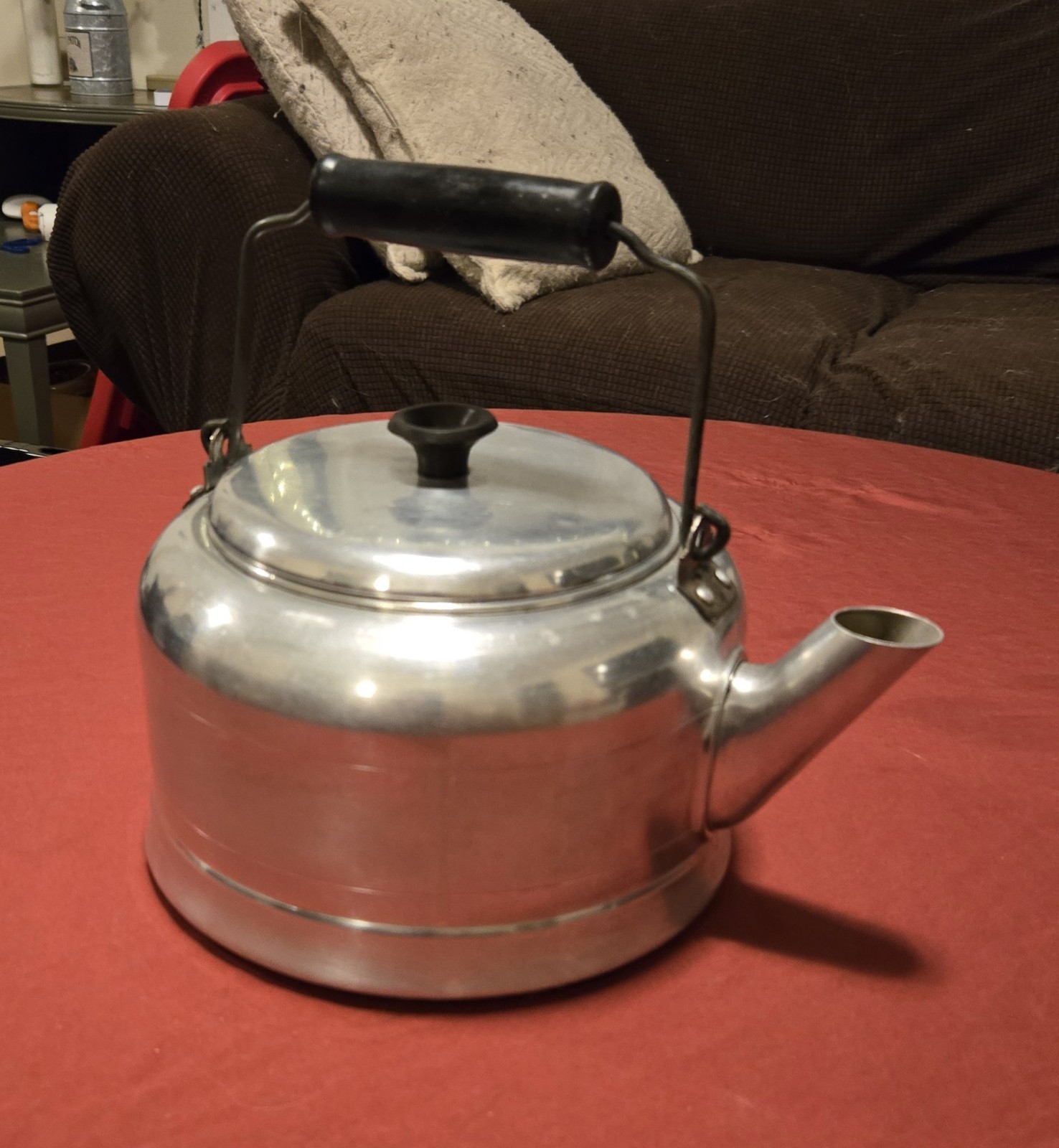 Vintage Comet Aluminum Whistling Tea Kettle Black Wooden Handle 1950's