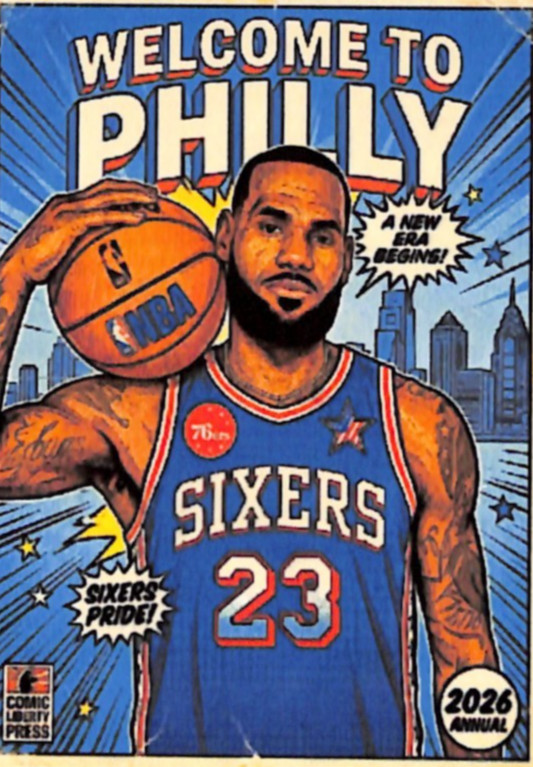 Lebron James 🏀METAL 🏀ATC Comic Book ART basketball card - Philadelphia 76ers