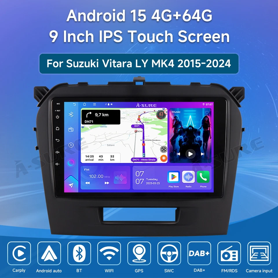 4+64GB Android 15 for Suzuki Grand Vitara 2014-2024 Apple CarPlay Radio GPS Navi - Image 2 of 4