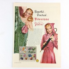 1947 Firestone Velon DE COLECCIÓN IMPRESIÓN ANUNCIO Mujer Rubia Plástico Cortina de Ducha Impermeable