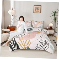 Abstract Palm Leaves Kids Comforter Set Size,Geometric Line Twin Baby Pink