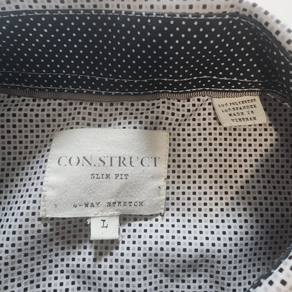 Con.Struct Shirt Mens L Gray 4 Way Stretch Slim Fit Polka Dot Short Slevee EUC - Image 3 of 4