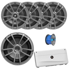 4x JBL 6.5" Marine 180W Gray Speakers, 10" 600W Subwoofer, 5-Channel Amplifier
