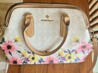 Nanette Lepore Floral Satchel Detachable Strap Gold Hardware Zip Closure