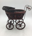 Vintage Decorative Doll Pram Wicker Metal Frame Wood Wheels Victorian Style — photo 4