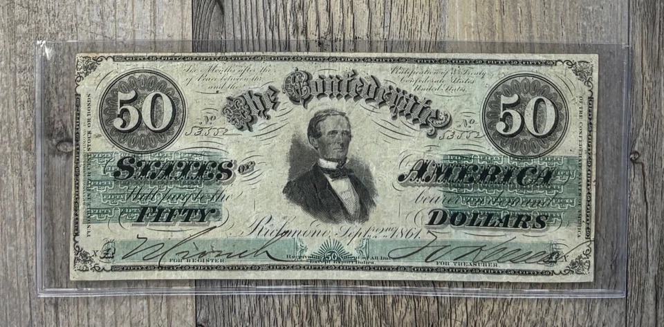 1861 $50 T 16 Confederate Paper Money, Blank Back, Very Nice Quality Note - Image 3 of 4