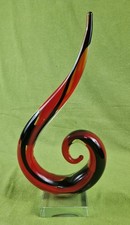Vintage Black&Red Glass Abstract Swirl Sculpture Art Glass Design 33cm Tall