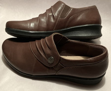 Collection by Clarks Hope Roxanne Cushioned Brown Leather Button Fold Loafers