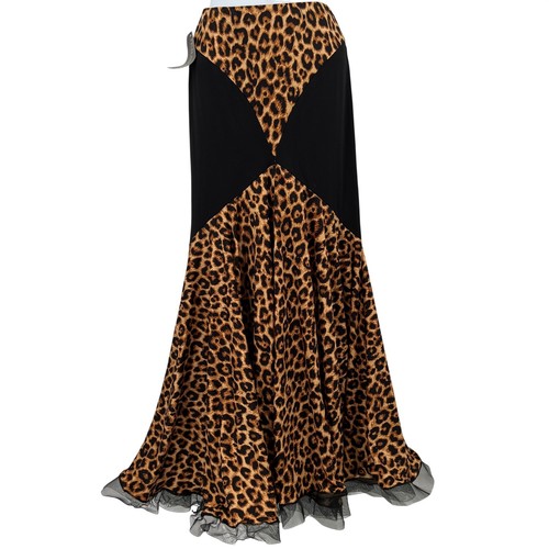 Jeravae Leopard Print Ballroom Practice Skirt Horsehair Hem Latin Dance Flamenco