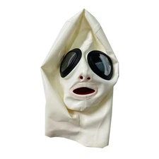 White Latex Hood with Eye Glass Long Nose Tube Teeth Gag Back Zipper Fetish BDSM