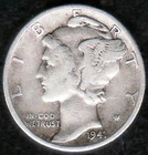 1941 War Time Mercury Silver Dime, Fine, KM 140