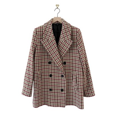 & Other Stories Houndstooth Wool Blend Double-Breasted Coat Jacket Sz 8