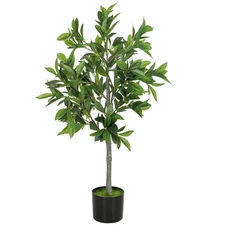 Lifelike Laurel Artificial Tree with 345 PEVA Leaves - 37.4-Inch Potted Fake