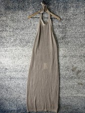 Quince Dress Womens Large Beige Knit Crochet Halter Open Back Organic Cotton