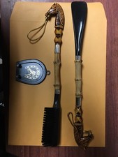 Horse Themed Vintage Shoe Horn and Brush Wall Plaque Set with Box