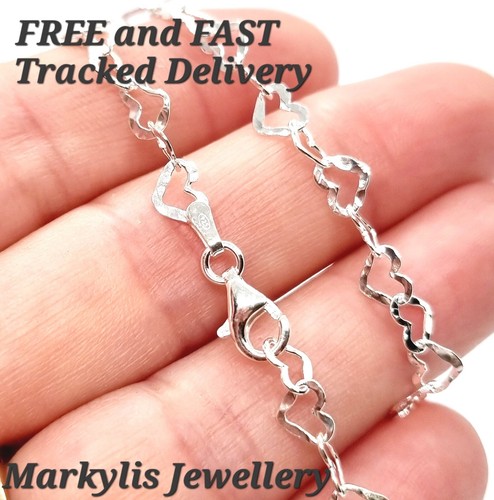 925 Sterling Silver Bracelet Ladies Heart Link Chain - 5mm - 7.5inch - Imagen 17 de 18