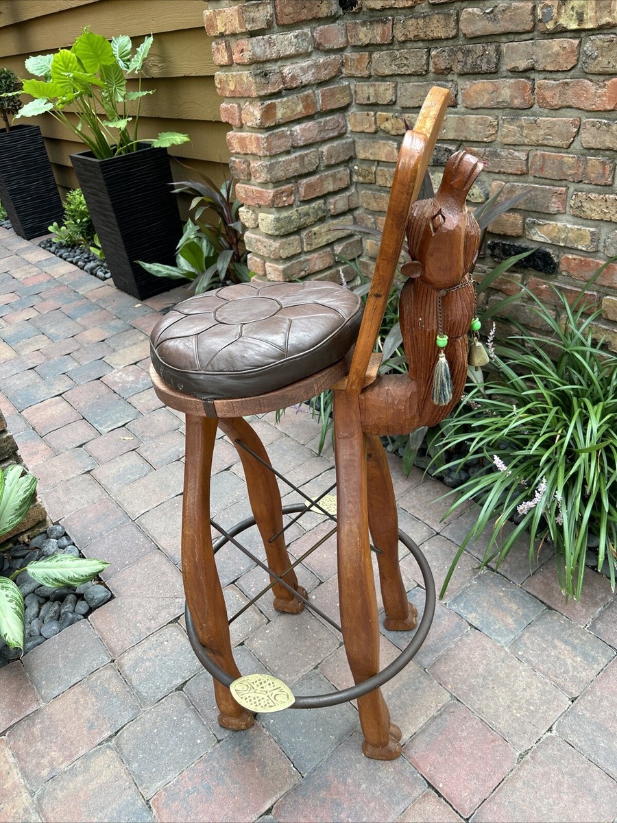 Vintage Turkish Carved Wood Camel Bar Stool