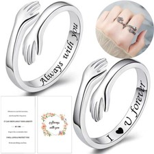 925 Sterling Silver Love Hug Ring Band Open Finger Womens Girl Jewelry Xmas Gift