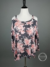 Entro Burnout Floral Print Cold Shoulder Sweatshirt Top Made in the USA
