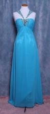 CUSTOM AQUA BLUE CRYSTALS GEMS RUCHED CHIFFON PROM FORMAL GOWN DRESS 8