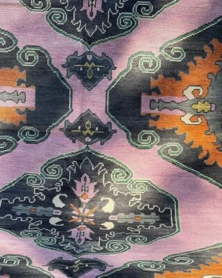 Hand Knotted Vintage Turkish Kilim Rug, 8x10 9x12 Lavender, Black and Orange Rug