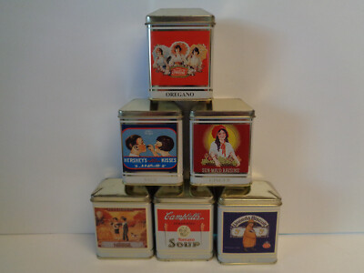 Tin Box Company 1995 Set of 6 Spice Tins Campbell's Soup Coca-Cola Nestle NIB