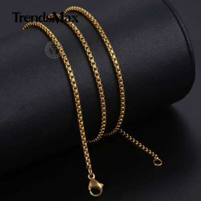 1/2Pcs 2mm Gold Plated Stainless Steel Round Box Chain Link Necklace ...