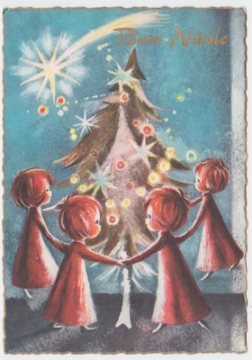 Girotondo E Natale.Cartolina Fg Ed Piccoli Auguri Vintage Bambine Girotondo Albero Di Natale Cometa Ebay