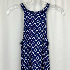 Loft Womens Midi Dress Blue White Ikat Print Scoop Neck Keyhole Sleeveless XS