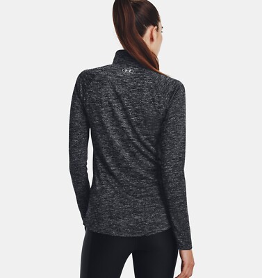 UNDER ARMOUR WOMEN'S TECH 1/2 ZIP TWIST SHIRT BLACK/SILVER