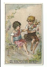 Old Trade Card Pyles Pearline Soap Cleaning Day Laundry James Pyle Children
