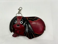 Handmade Leather Wallet Embossed Red Dog Coin Purse Key Holder 3D